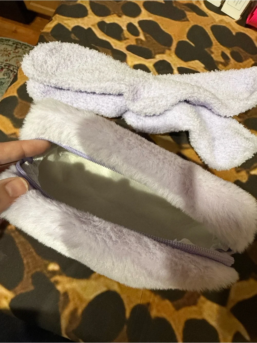 Plush Purple Fur Kids Pencil Case with Pom Pom
